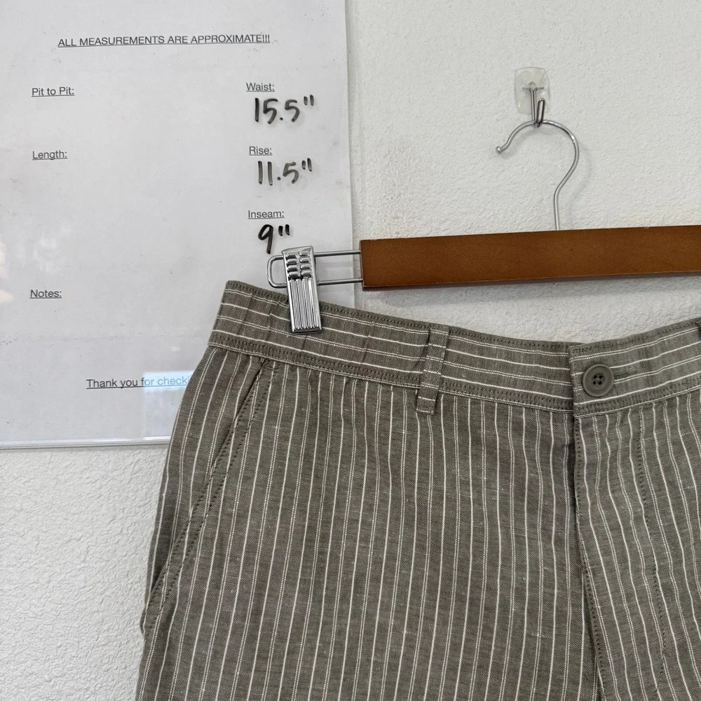 Uniqlo Mens Striped Cotton Linen Chino Shorts Size M Olive White Minimalist